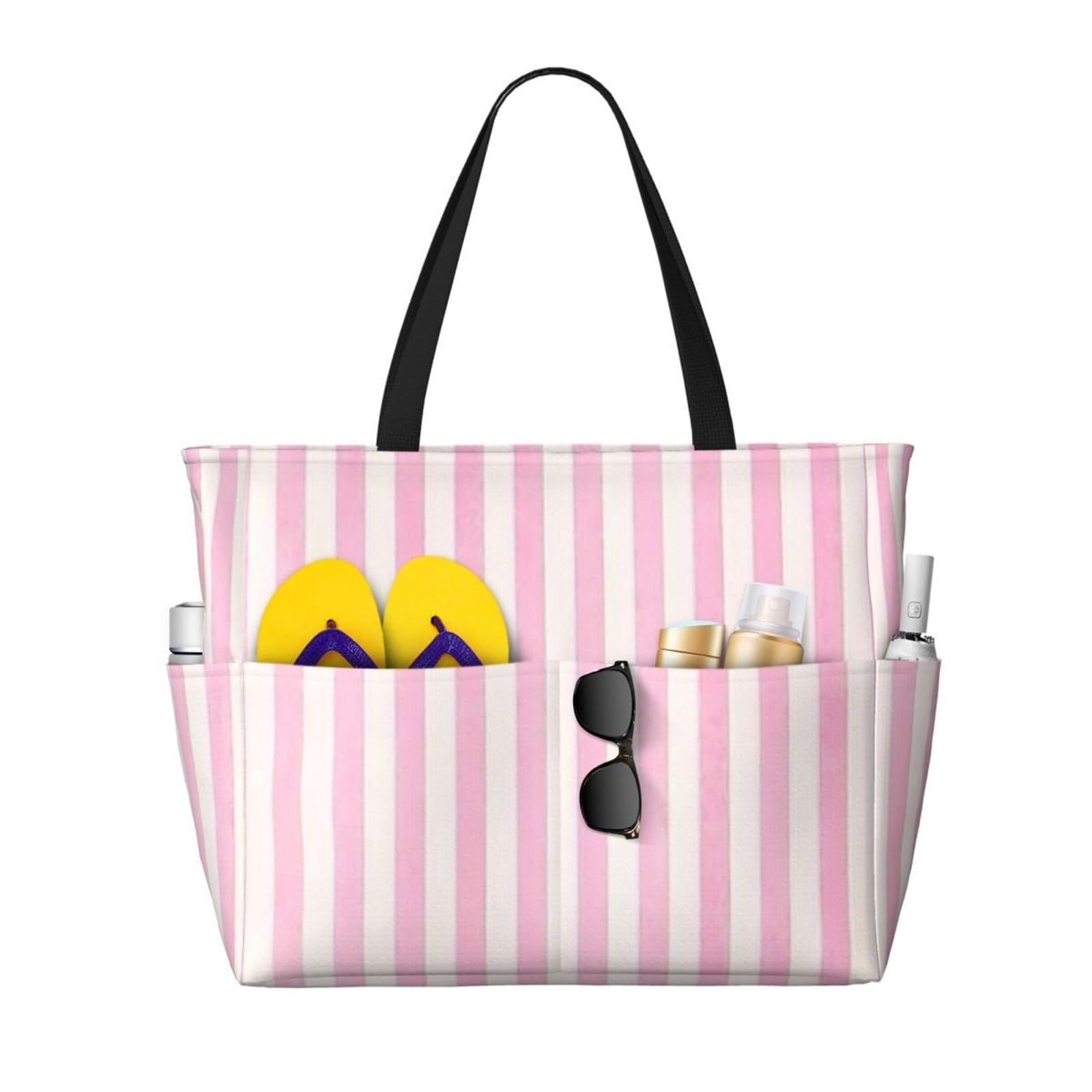 Borsa Da Spiaggia A Righe Bianche Rosa Pallido