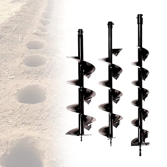 4 6 8 Earth Auger Drill Bits Set, 3pcs Post Hole Digger Bits Planter Drilling Bits for Fence Railing Farm Garden Plant, Black Drill Bits Only