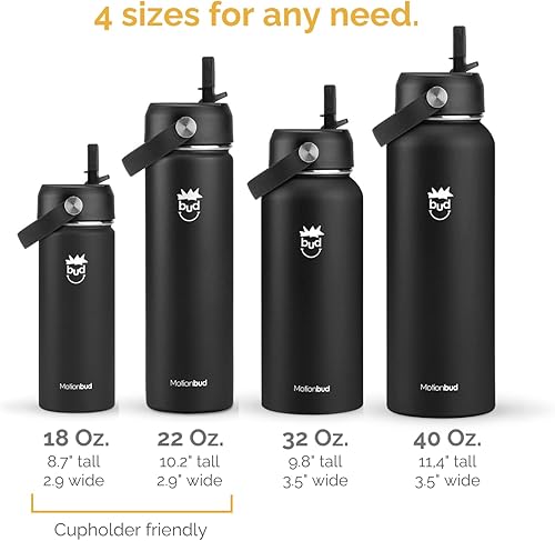 Miniatura 8 de Botella de agua aislada de 40 onzas, de acero inoxidable, termo a prueba de derrames, con 3 tapas, sin BPA, aislado al vacío, mantiene las bebidas