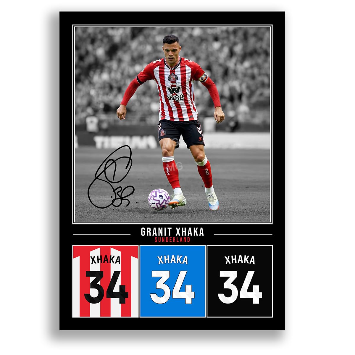 Granit Xhaka Sunderland Signed Photo Poster Print Picture Display Framed Autograph Memorabilia for Football Fans Gift Switzerland (A3 Poster Only Black)