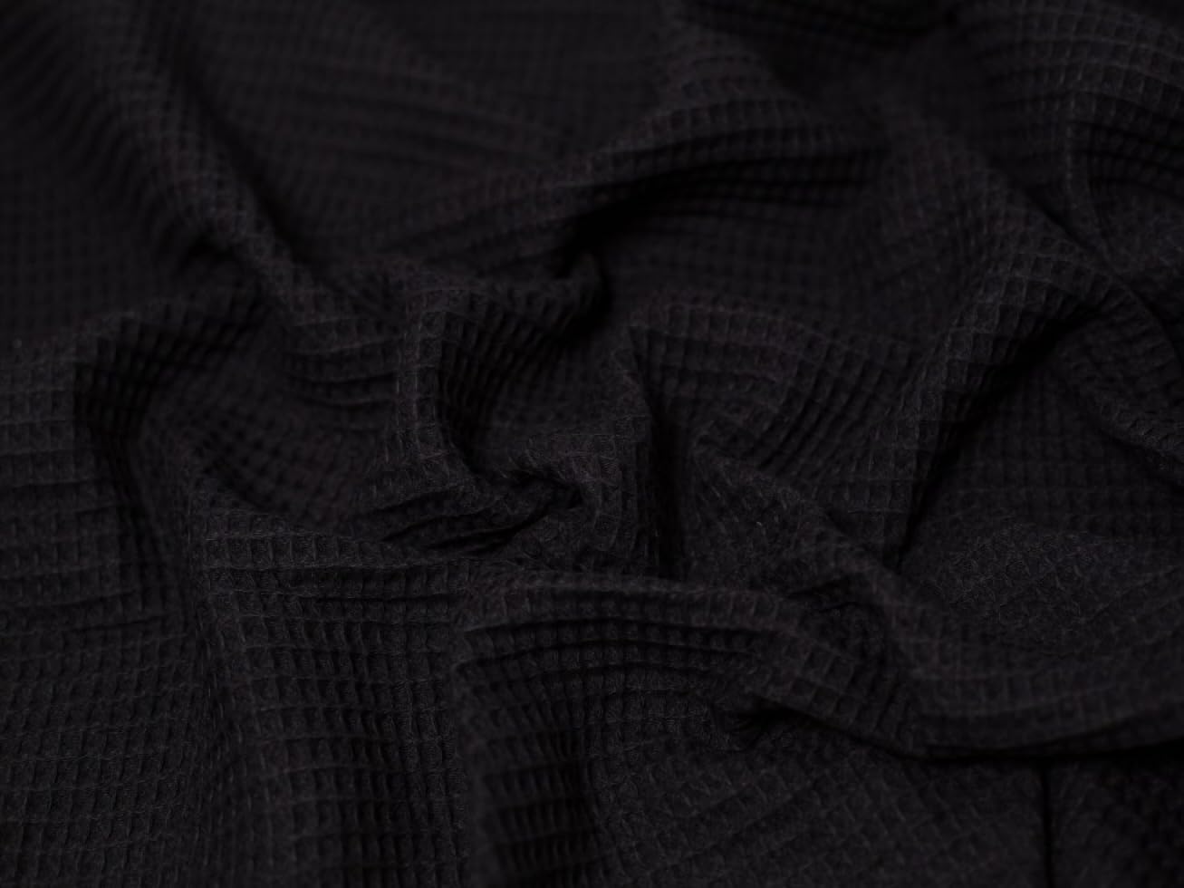 Minerva Black Medium Cotton Waffle Fabric - Per Metre
