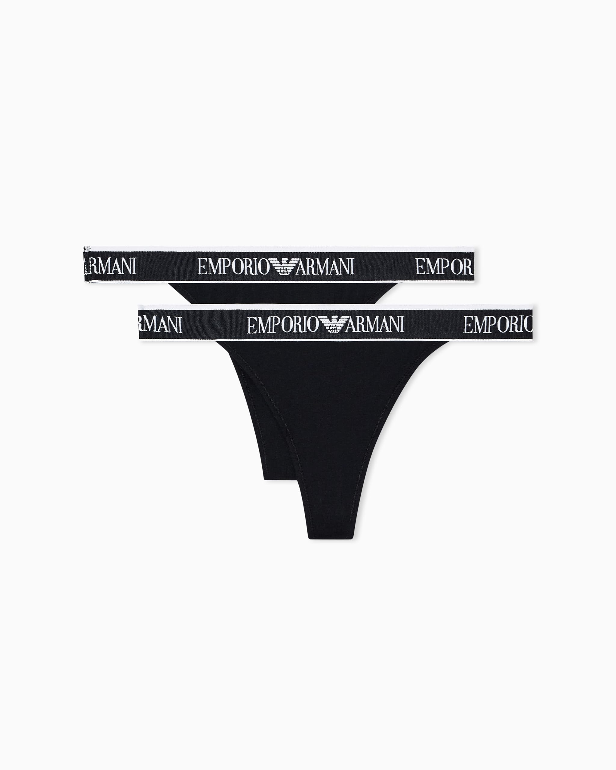 Emporio Armani Woman's Iconic Logoband 2-Pack T-Thong Black XL