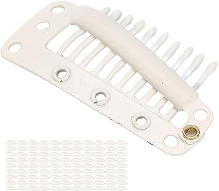 ZJchao Premium Stainless Steel Wig Extension Clips 100 Pack 10 Teeth Snap Holders with Soft Rubber 3 7 x 1 8 cm Beige for Secure Hair Styling