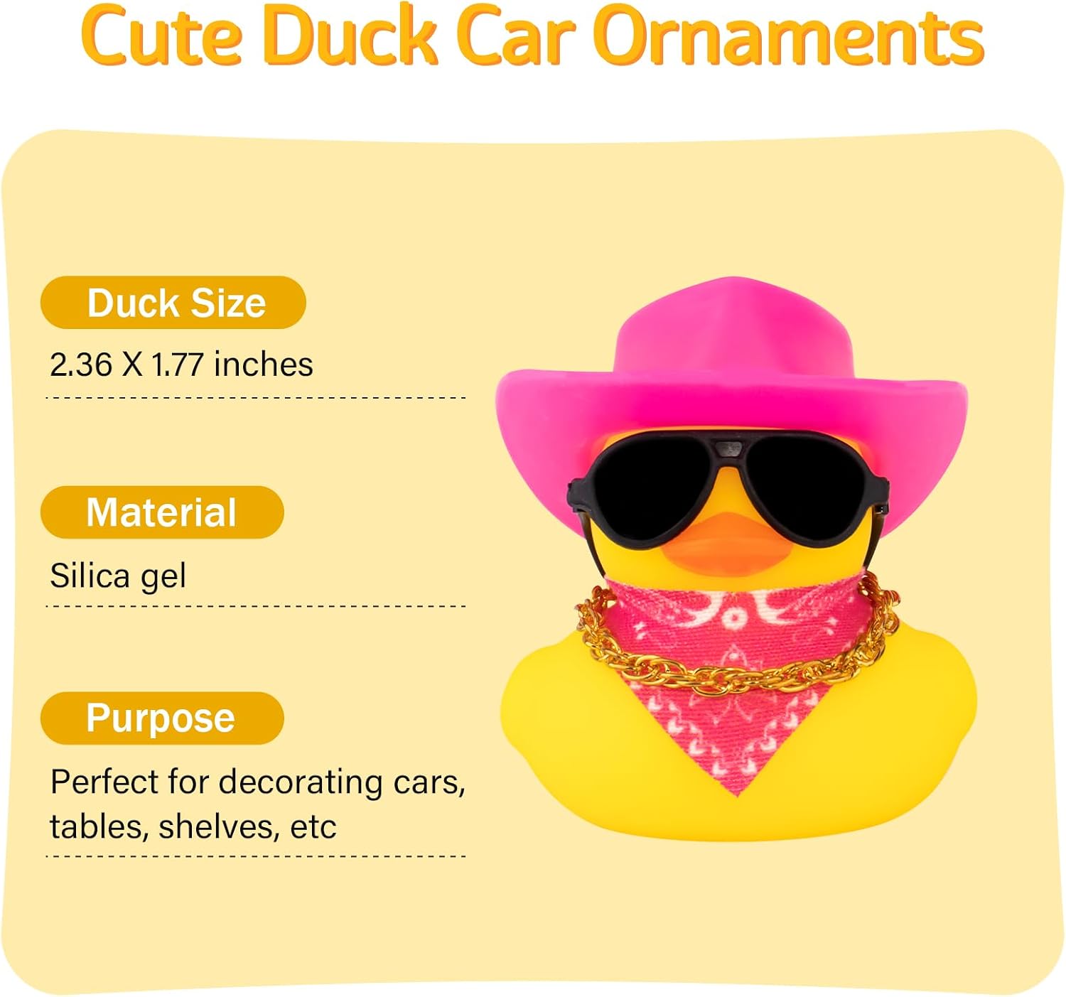 wonuu Duck Dashboard Decoration with Propeller Cowboy Hat Sunglasses Necklace Scarf, Black+Pink