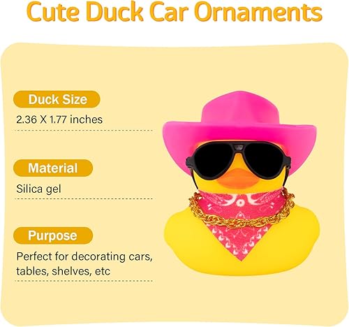 Miniatura 2 de wonuu Decoración del tablero de instrumentos del automóvil, sombrero de vaquero, pato de goma, adornos de patos de automóvil con mini sombrero