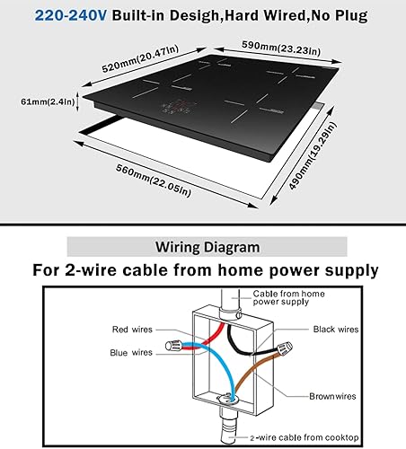 Miniatura 2 de Karinear Placa de inducción de 24 pulgadas, estufa eléctrica de 4 quemadores, quemador de inducción con temporizador y bloqueo infantil, función de
