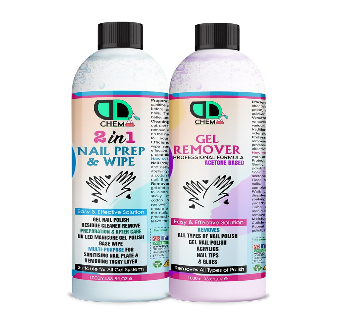 Préparation et lingette pour ongles + dissolvant de résidus de vernis gel (1000 ml x 3), préparation des ongles, gel UV LED, lingette de base de vernis gel, multi-usages pour désinfecter la plaque à