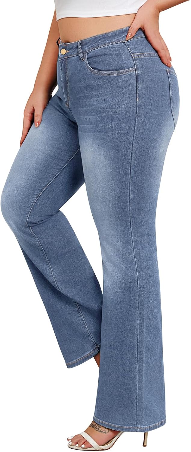 Arolina Plus Size Jeans for Women Fall Trendy High Waisted Flared Bell Bottom Bootcut Tummy Control Plus Denim Jeans - Image 5