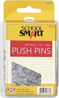 School Smart 003354 Clear Push Pin, 3/8" L (Pack of 100)
