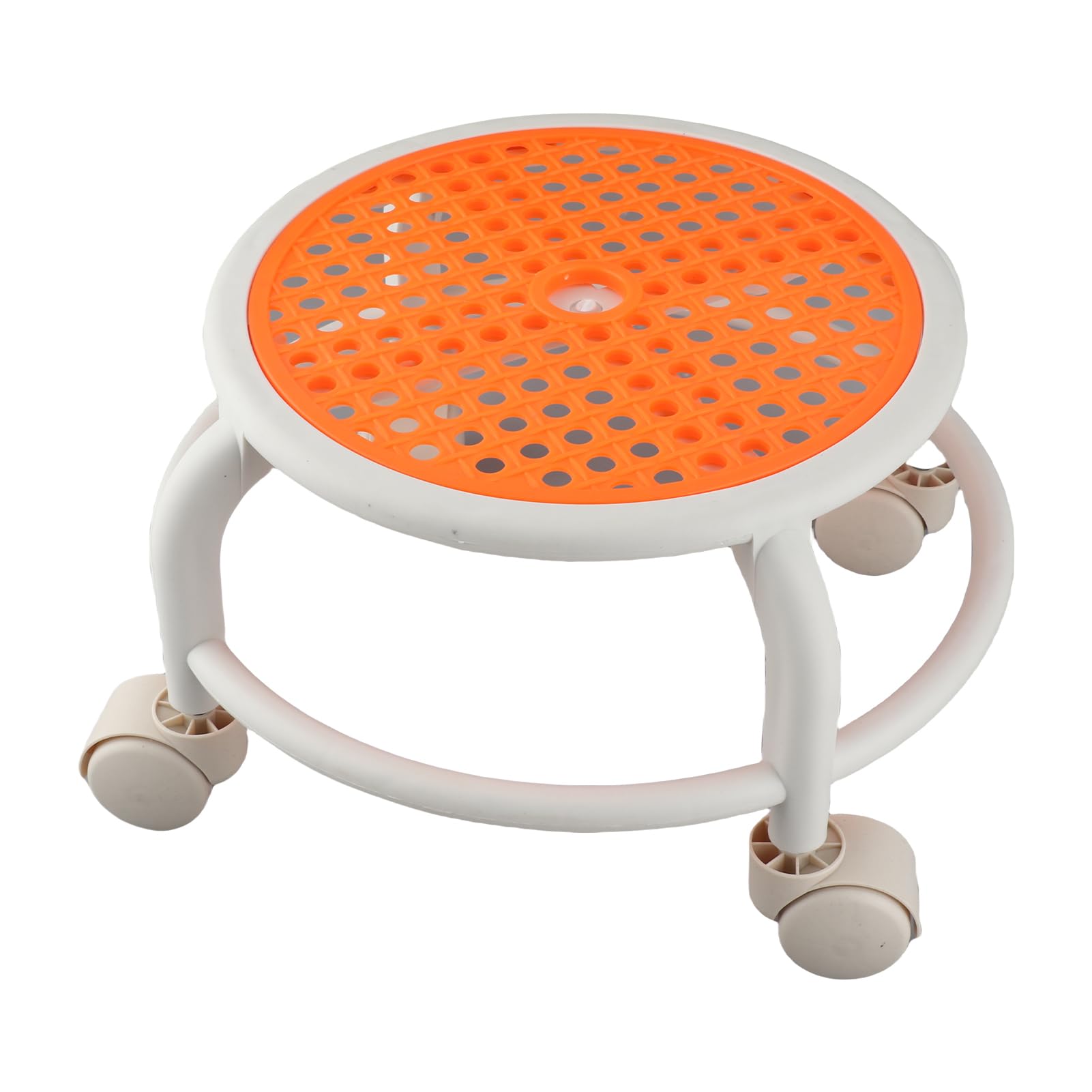 Plastic Rolling Low Stool with Wheels, 360° Swivel Roller Seat Caster with Breathable Portable Round Stool Movable Mini Shop for Garage Workshop Home Gardening Car (Orange)