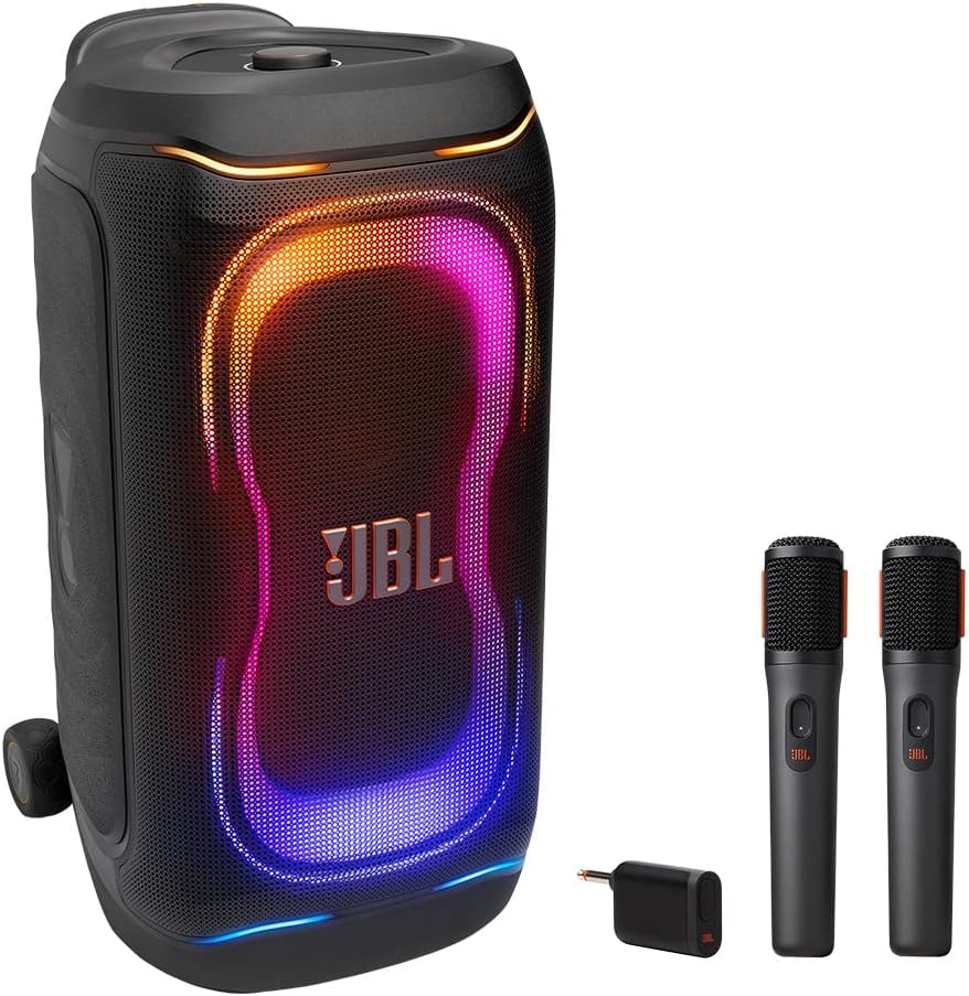 JBL PartyBox 330 Paquete de altavoces portátiles para fiestas con sistema de micrófono inalámbrico (negro)