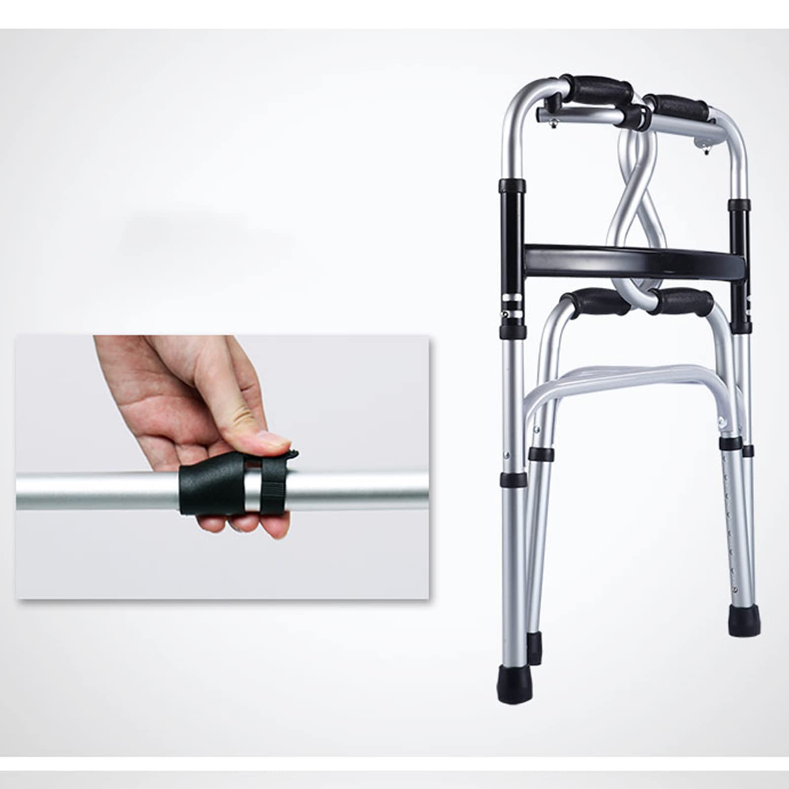 HMTE Andador para Ancianos con 2 Ruedas y Asiento, Andador Plegable, Ayuda de pie, aleación de Aluminio, Ligero y Ajustable en Altura