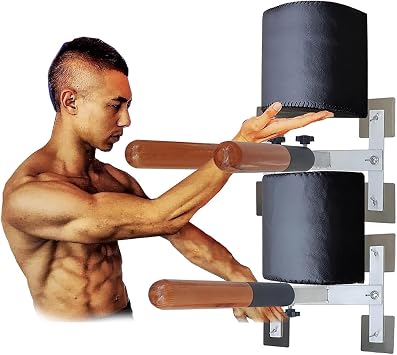 Wall-Mounted Wing Chun Wooden Dummy Training Equipment, Chinese Kong Fu Strength Trainer Sport Target with 3pcs Wooden Dummy Arms and Soft Sandbag, for Multi-Sports