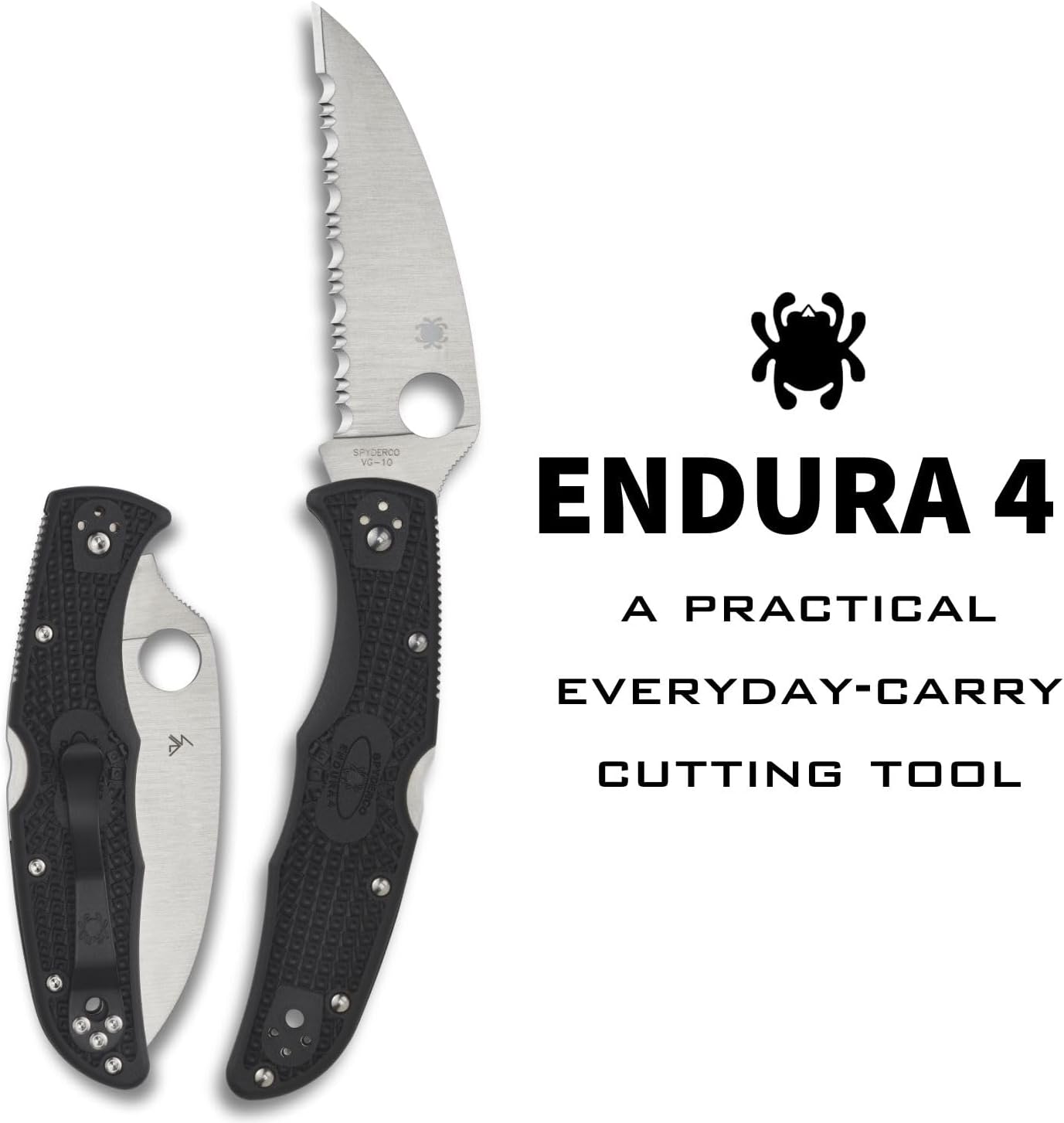 Spyderco Endura Flat Lightweight Folding Knife - Black FRN Handle with SpyderEdge, Full-Flat Grind, VG-10 Steel Wharncliffe Blade - C10FSWCBK