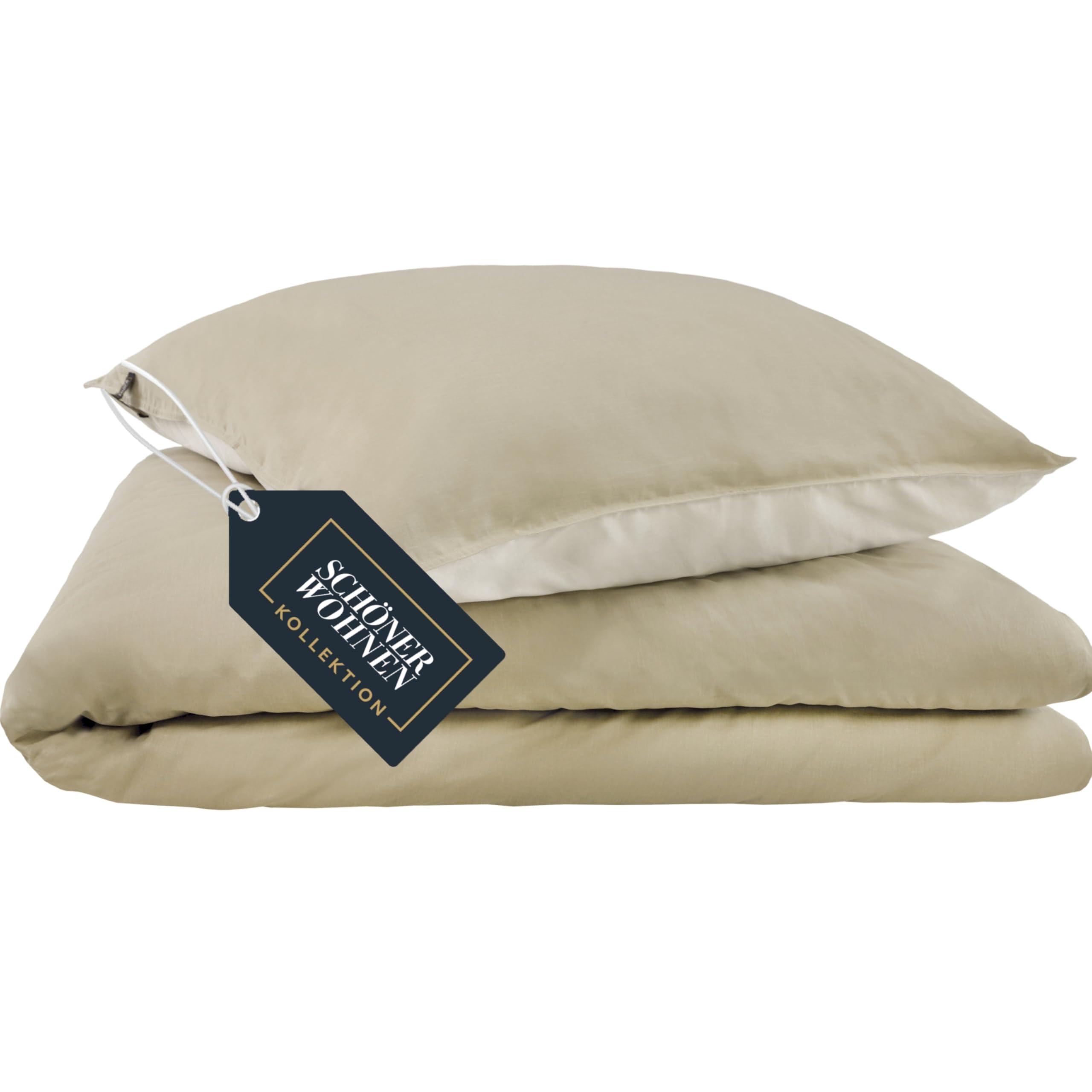 SCHÖNER WOHNEN Play Ropa de cama de 135 x 200 cm, algodón beis, diseño liso, diseño primaveral, 2 piezas, 1 funda nórdica de 135 x 200 cm y 1 funda de almohada de 80 x 80 cm