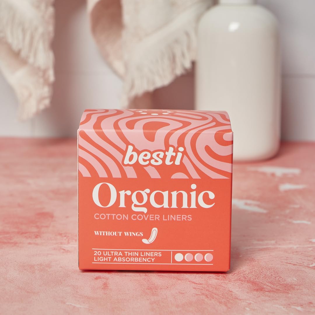 Besti 100% Organic Cotton Liners | Ultra Thin, Quick Absorbency (20 Count)