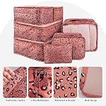 Vercord 7 Set Travel Packing Organizers Cubes Mesh Luggage Cloth Bag Cubes with Bra Underwear Cube and Shoe Pouch Pink Leopard