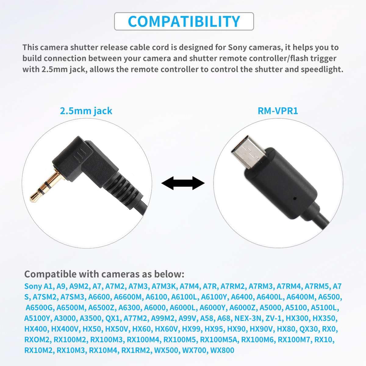 2.5mm to S2 Camera Shutter Release Cable Remote Control Cord Speedlight Flash Trigger Connect Spring Coiled Wire Cord for Sony A6700 A6600 A7 III A7 II A7S A7R A9