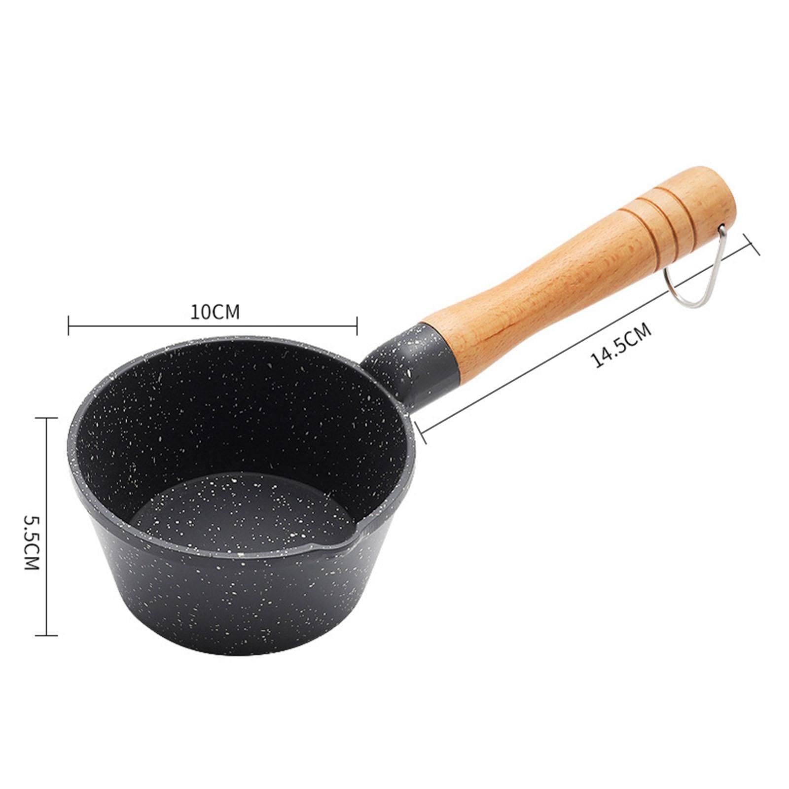 LOVIVER Pentolino per il latte piccolo, pentolino per il latte piccolo, con manico in legno, 4" per picnic a casa del ristorante, nero