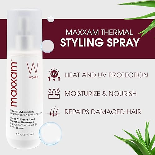Miniatura 2 de Maxxam Spray de peinado térmico con acondicionador hidratante sin enjuague, protector térmico diario con protector solar para el cabello, 6 onzas