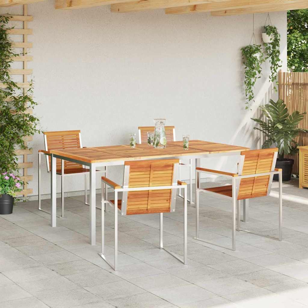Juego de muebles de jardín de madera maciza de acacia, 5 unidades, color marrón, mesa y 4 sillas, muebles de balcón, muebles de terraza para terraza, jardín, balcón -D