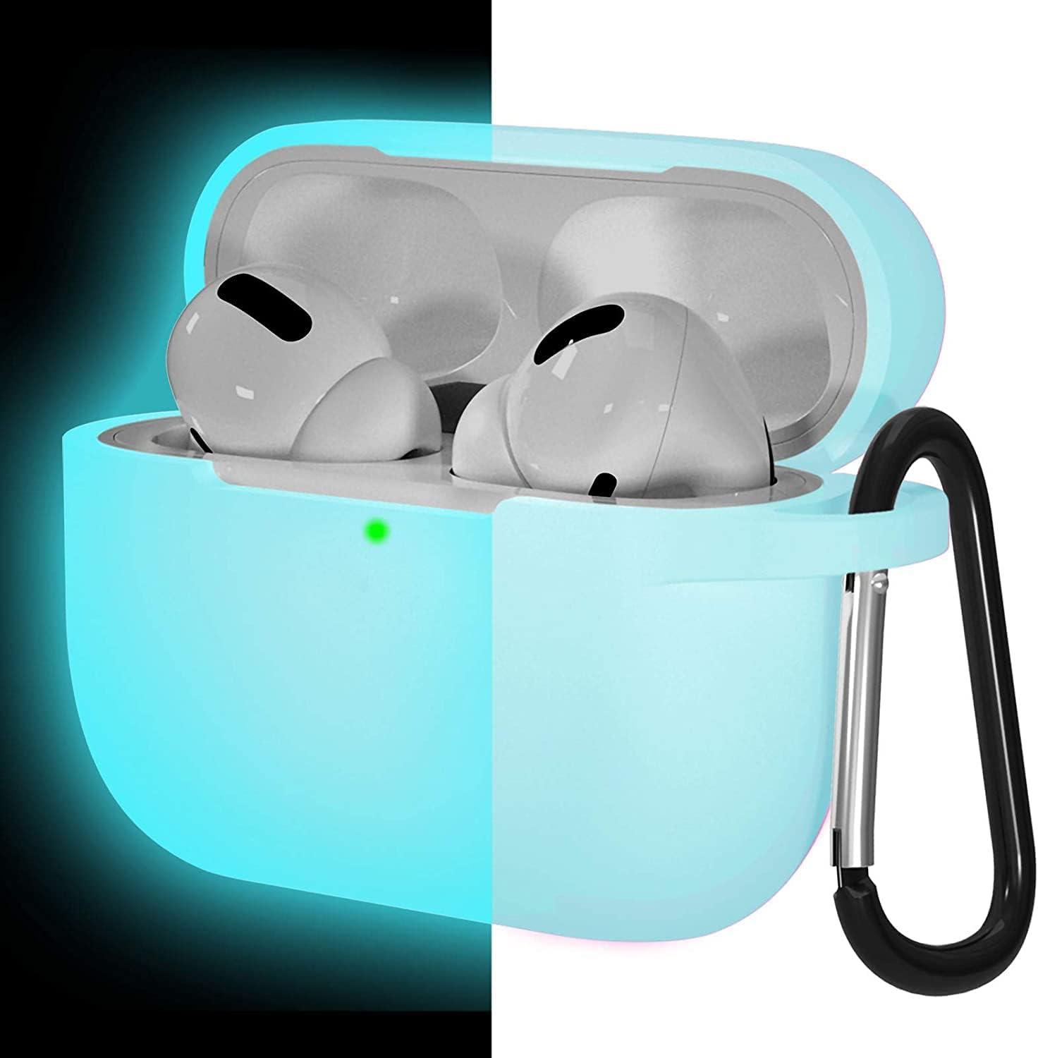 Product image of Lerobo Compatible with AirPods Pro Case Cover, Night Glow Silicone Case Cover Compatible with Apple AirPods Pro 2nd Gen with Keychain, Front LED Visible, Nightglow Blue