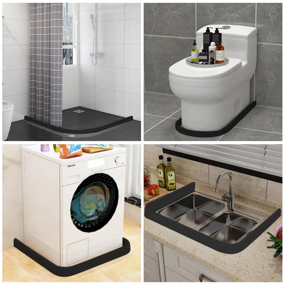 Barriera Doccia Ferma Acqu, 2M Soglia Doccia Autoadesiva Striscia di Chiusura in Silicone per il Bagno Pieghevole Bagno Acqua Barriera Ferma Acqua (Nero)
