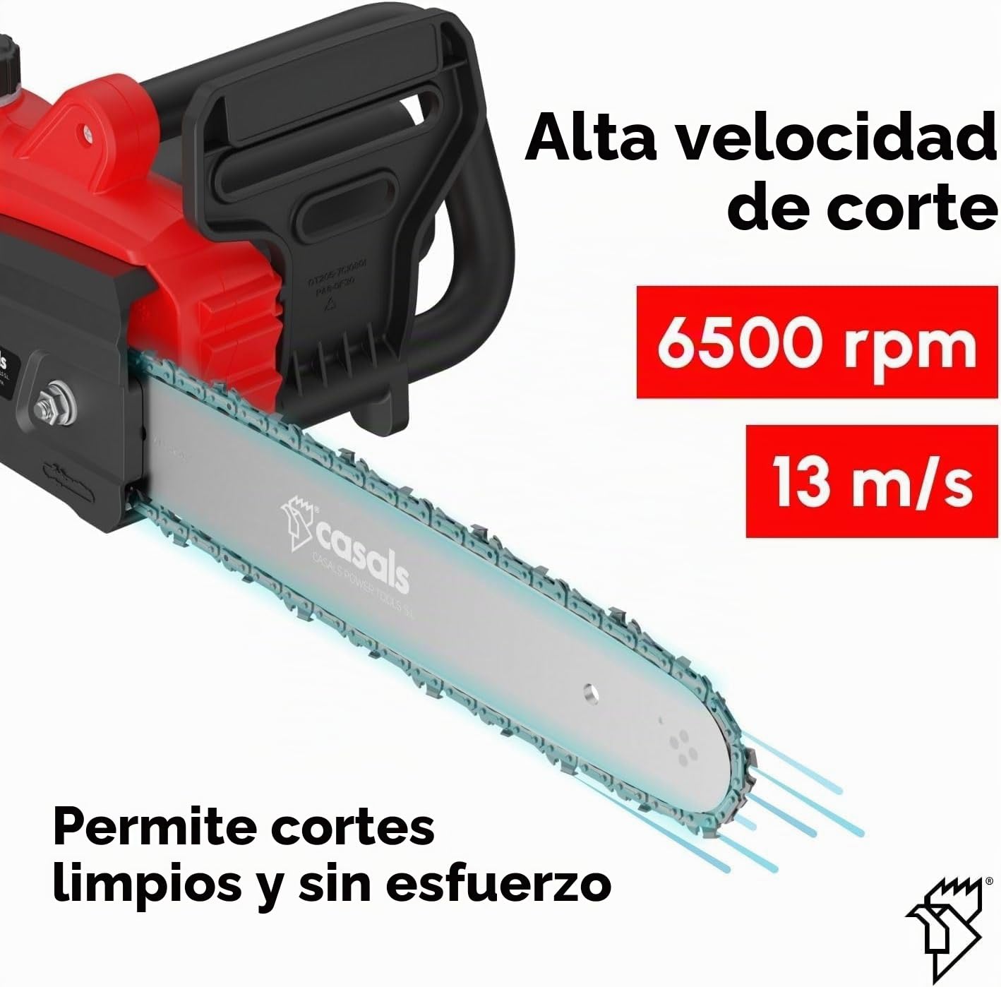 Casals - Motosierra Eléctrica Casals | 1400W Potencia | Corte Preciso de 35,5 cm | 6500 RPM | Ideal para Jardinería y Madera