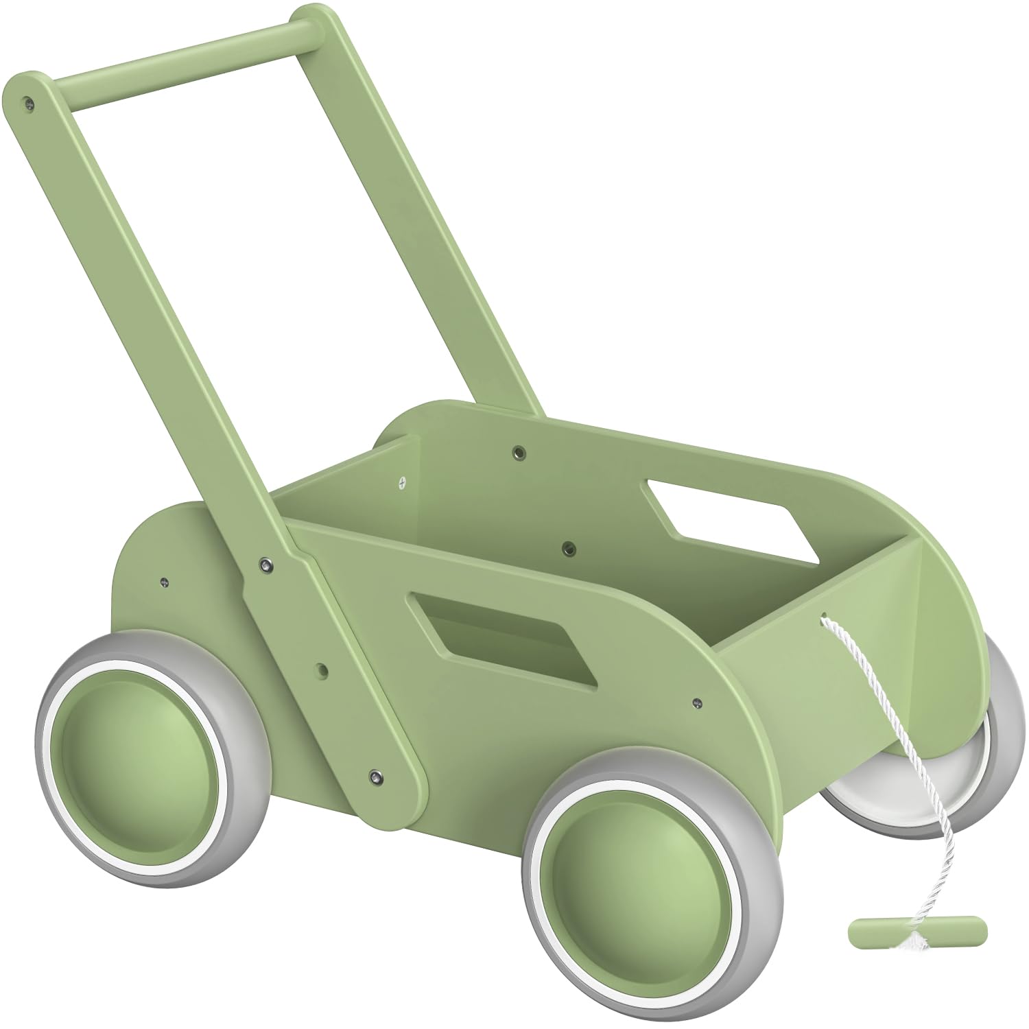 Girello per Bambini di Legno, Carrello Primi Passi Legno per Bambini e Bambine, Giocattoli Bambino 1 Anno con Spazio di Archiviazione, Primi Passi Regalo per Compleanno Natale, Verde