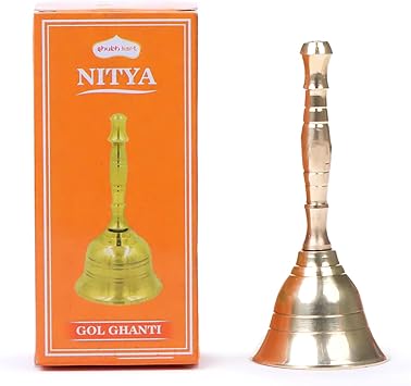 Shubhkart Solid Brass Ghanti for Pooja | 3.5 Inches Puja Bell for Temple | Hand Held Bell for Events Decoration, Food Line, Alarm, Jingles, Ringing and Service Bell Small