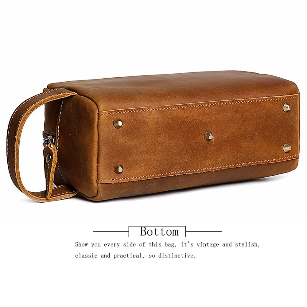 Neceser de Piel I Neceser de Piel para Hombre y Mujer I Neceser de Viaje para cosméticos o Afeitado I Marrón Vintage