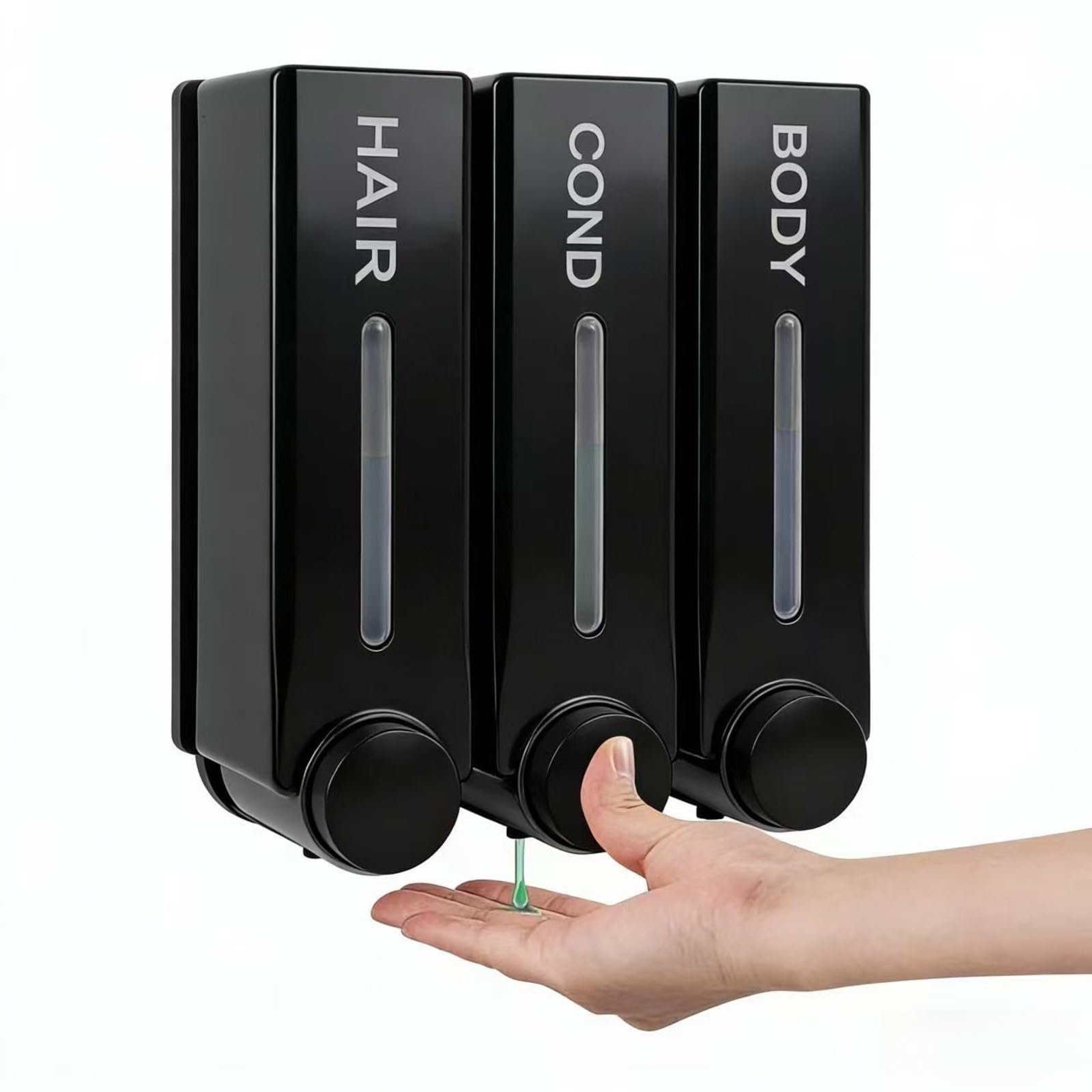 Dispenser doccia senza foratura a parete tre teste nero shampoo balsamo dispenser per lavaggio corpo per casa hotel ristorante