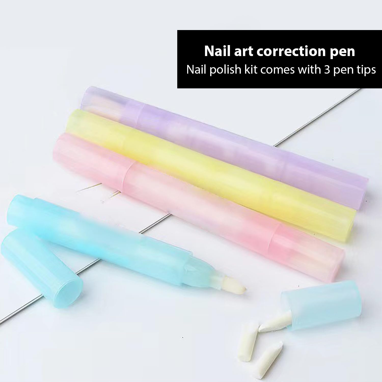 Confezione da 4 penne di correzione per unghie, 12 punte di ricambio, penna di correzione per nail art