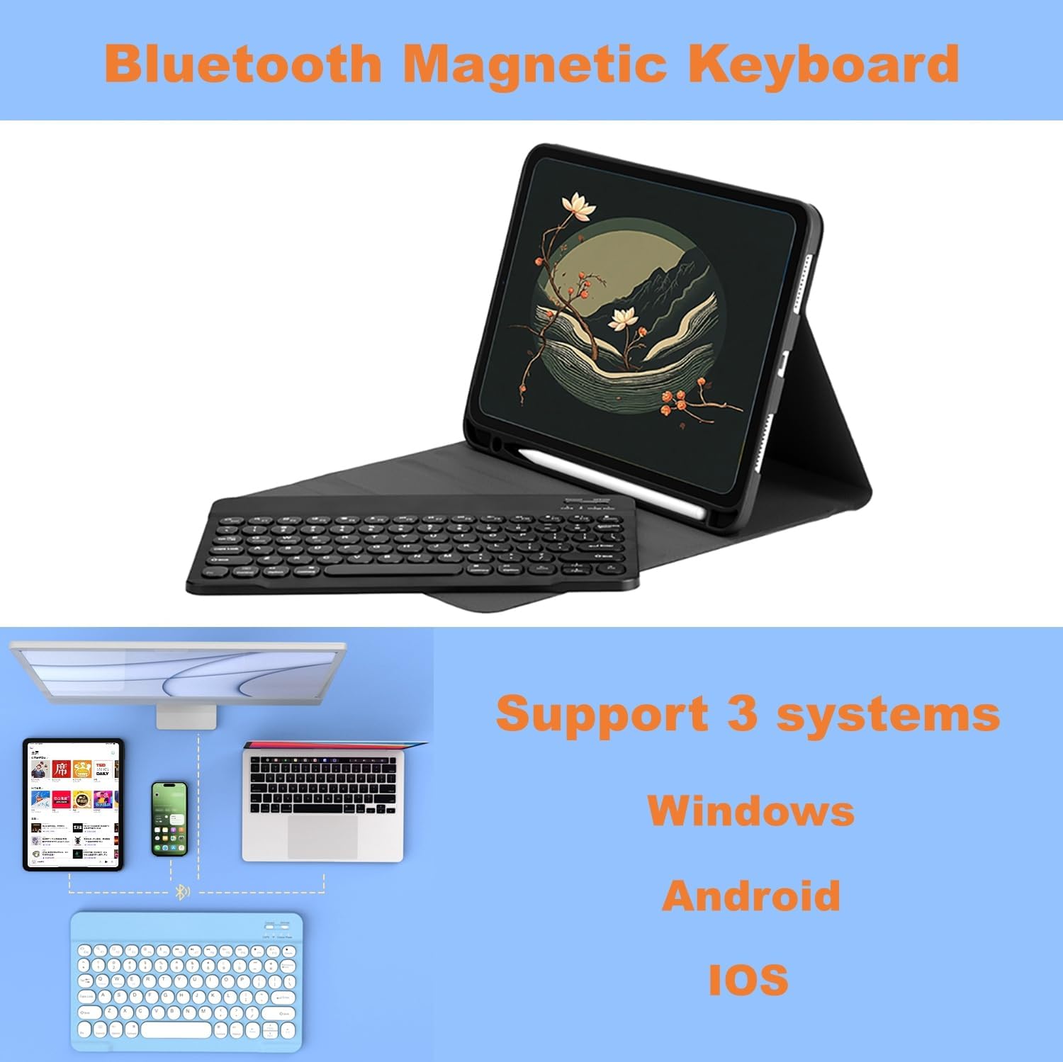 Compatible with Samsung Galaxy Tab A11 Plus 2025 / A9 Plus 2023 11 Inch Keyboard Case Detachable Bluetooth Round Key Wireless Keyboard with Pencil Holder. (Black, A11Plus / A9 Plus)
