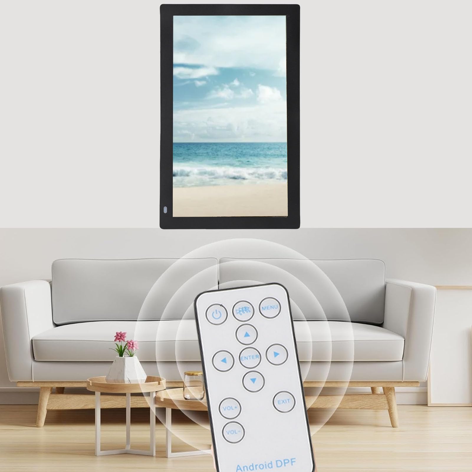 Bewinner Cadre Photo Numérique 14 Pouces, Cadre Photo Numérique WiFi avec 32 Go de Stockage, écran LED FHD 1366 X 768, Table et Montage Mural, Partagez Instantanément des Photos ou des (Prise UE)