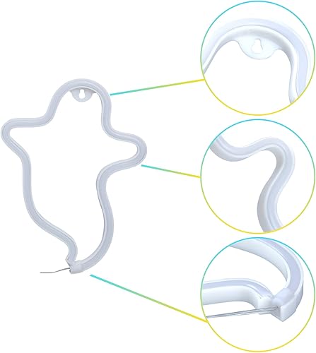 Miniatura 7 de Letreros de neón de fantasma, luces de noche de Halloween, con forma de fantasma, lámpara LED colgante con USBluces nocturnas, lámpara de neón de