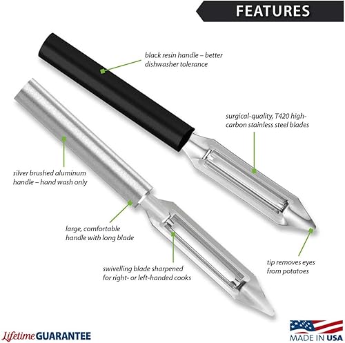 Miniatura 2 de Rada Cutlery Deluxe - Pelador de verduras - Hoja de acero inoxidable con mango de aluminio, 8-3/8 pulgadas, paquete de 2 plateado,Negro -