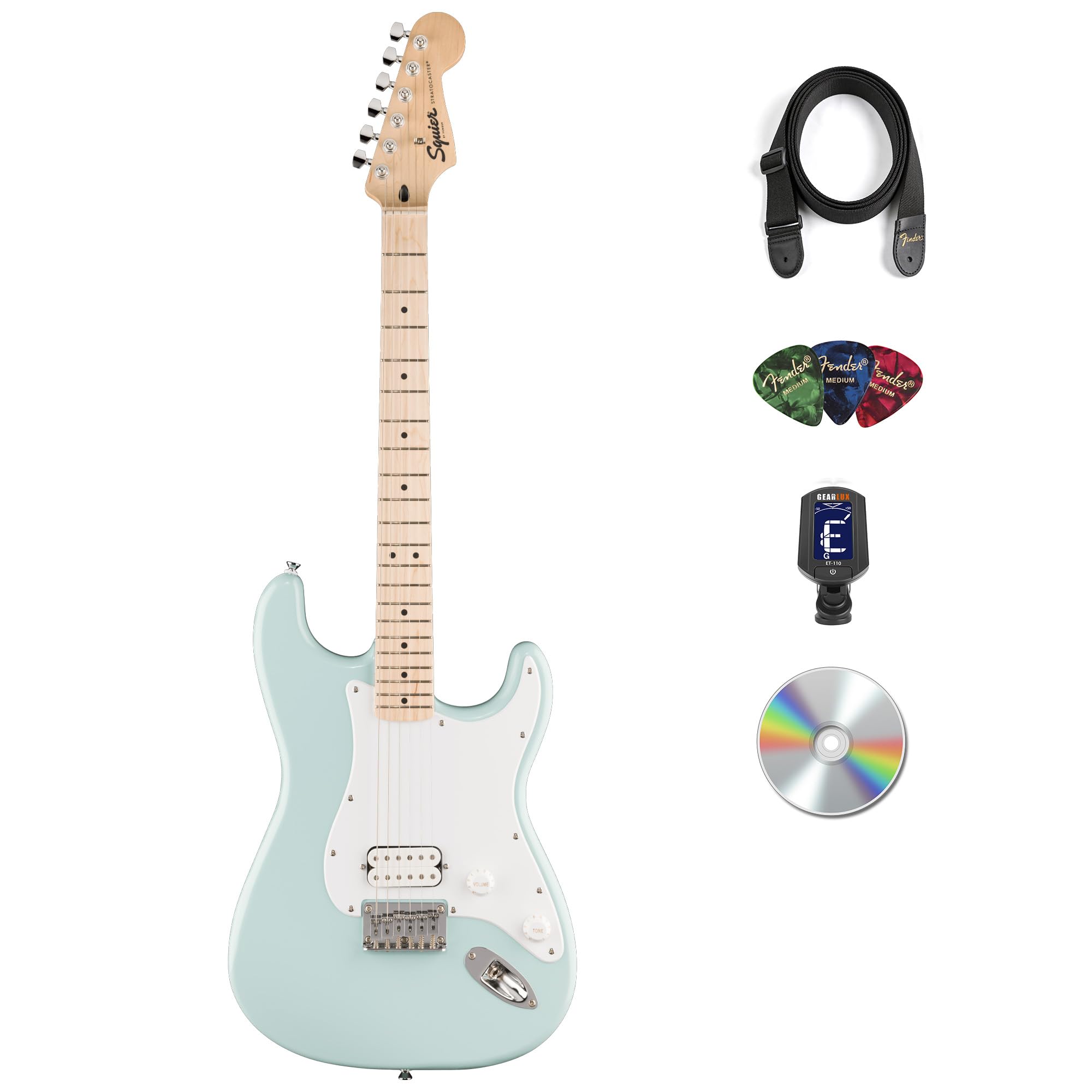 Fender Squier Sonic Stratocaster HT H - Sonic Blue Bundle with Tuner, Strap, Picks, and Austin Bazaar Instructional DVD