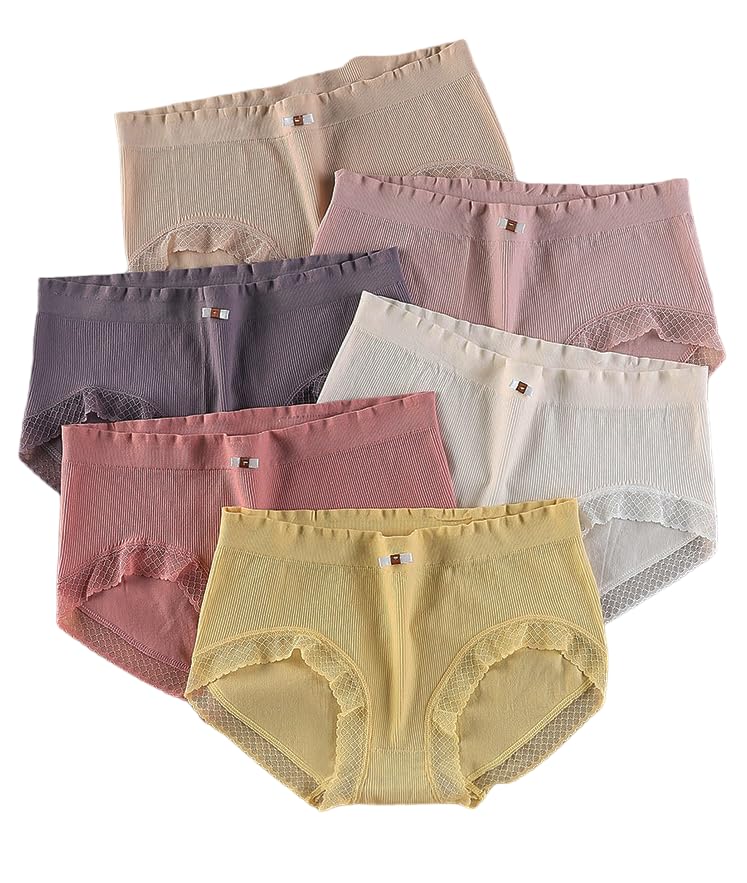 rinpoche Mid Waist Panty Traceless Japanese Girls Underwear Ladies Cotton Lace Edge Brief Free Size (Multicolor, Pack of 3)-picture-26