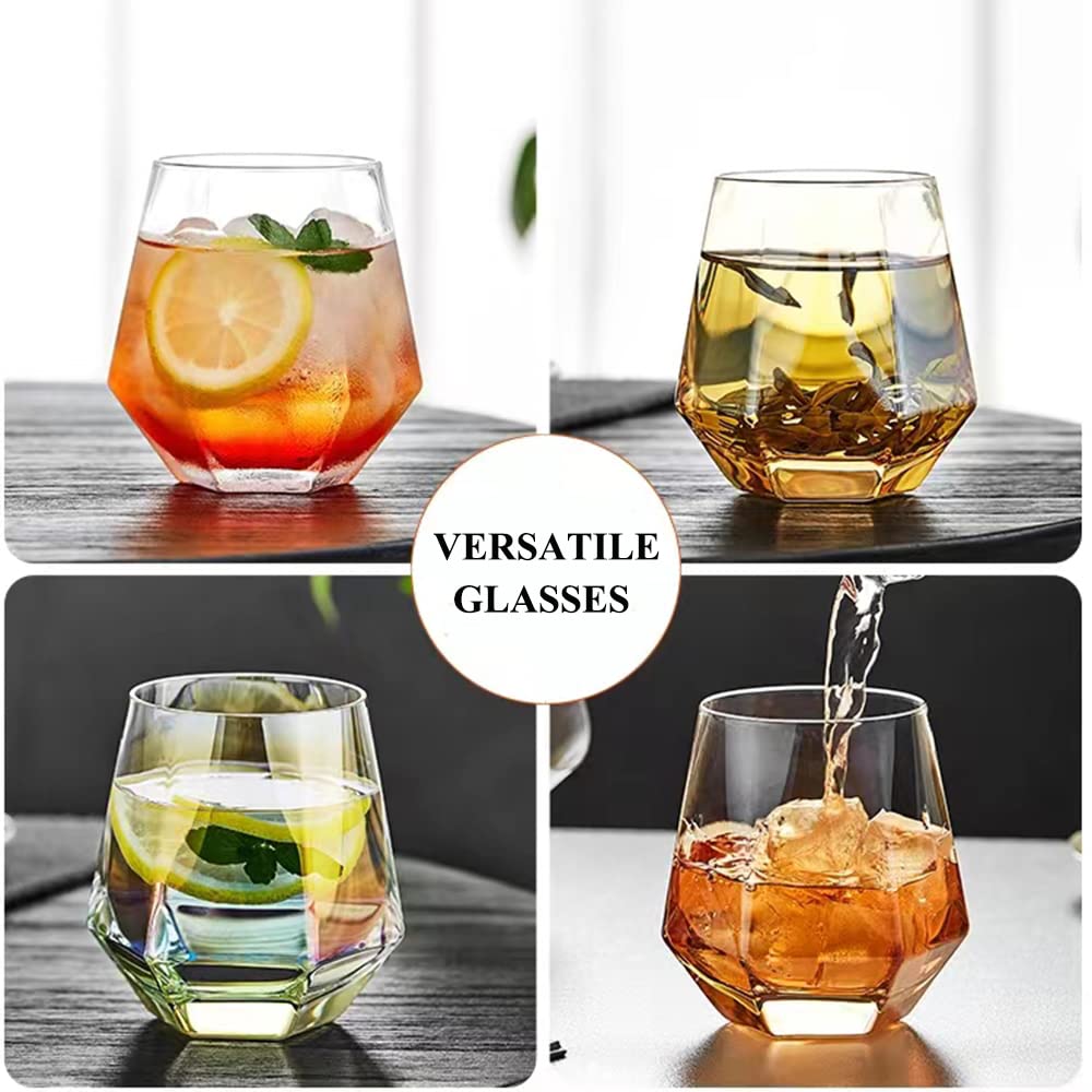Diamond Whiskey Glasses Set Of 6 Water Juice Tumbler Tilted Scotch