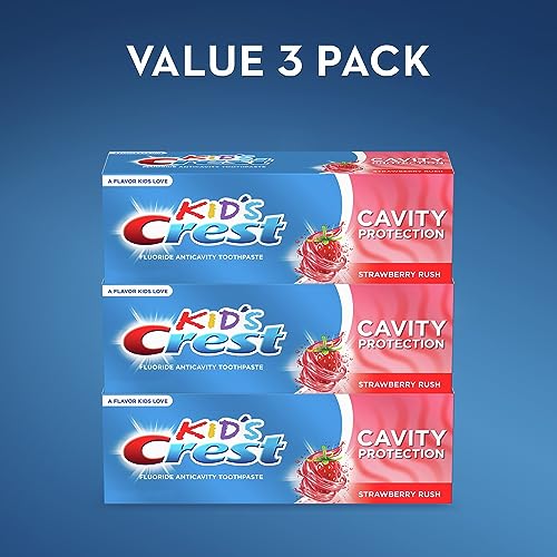 Image of Crest Kid's Cavity Protection Fluoride Toothpaste, Strawberry Rush, 4.2 Ounce (Pack of 3)