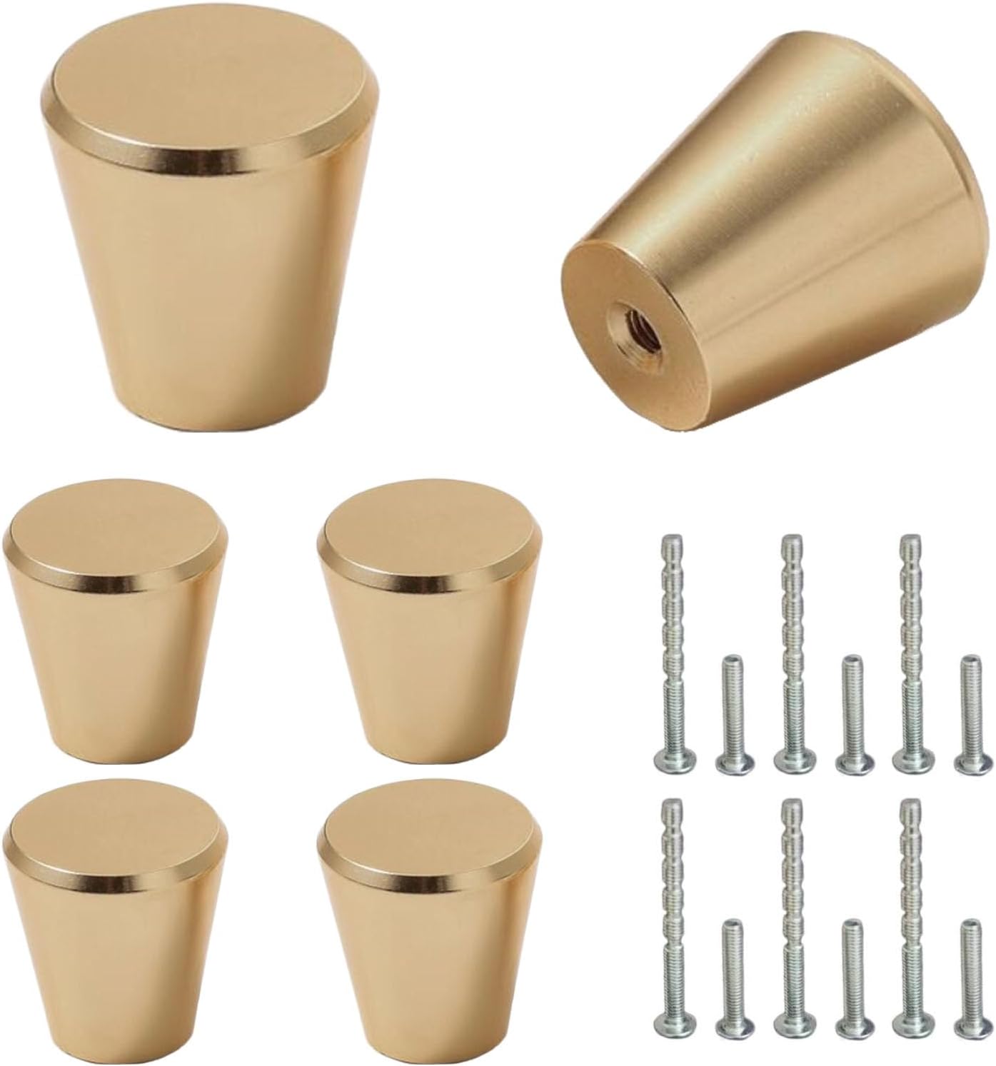 Gold Cupboard Handles Knobs Modern, 6 Pack Kitchen Cabinet Knobs Small Solid, Furniture Door Hardware Decorative Pulls for Cupboard Dresser Wardrobe Closet, 20x23mm
