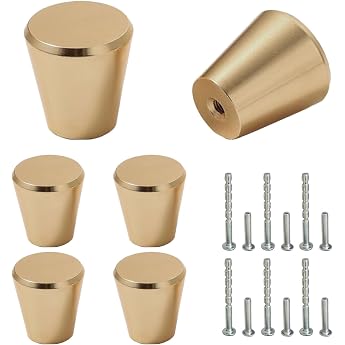 Drawer Knobs Gold Small Pack of 6 Modern Cabinet Handles Metal Button Handle Round Furniture Door Knob for Chest of Drawers Cupboards Kitchen Cabinets 20 x 23 mm