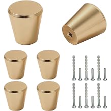 Kitchen Cabinet Knobs, 6 Pack Brushed Gold Cabinet Handles Modern Round Solid, Furniture Door Hardware Pulls for Drawers Cupboard Dresser Wardrobe Closet, 20x23mm
