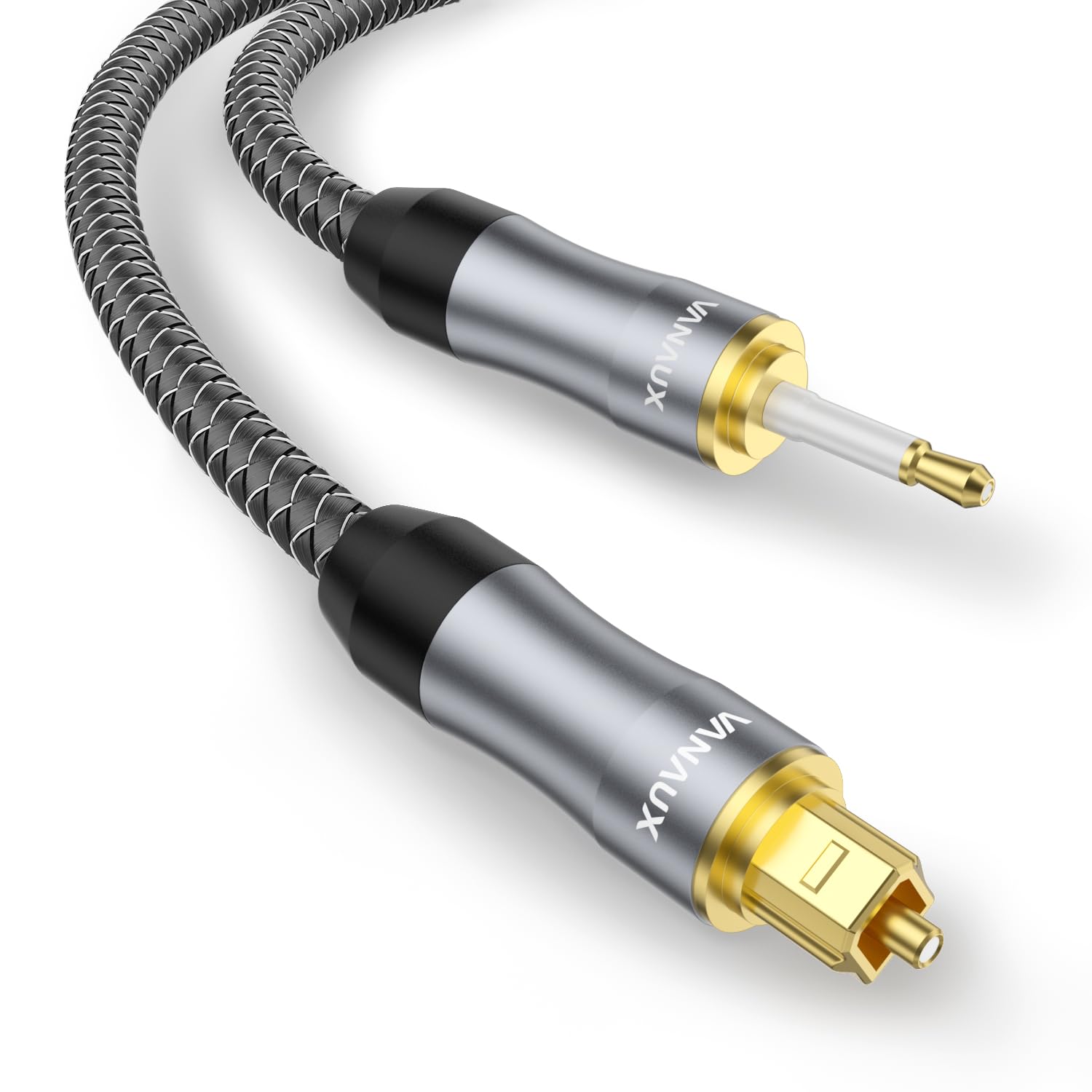 VANAUX Toslink to Mini Toslink Digital Optical Cable,S/PDIF Fiber Optic Audio Cable,24K Gold Plated for TV,Soundbars,Stereo Systems【Not A 3.5mm Auxiliary Plug】(25ft/7.6m)