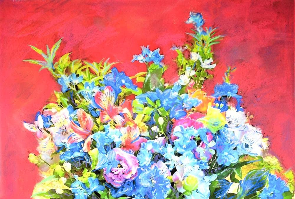 Amazon | 石井清 「デルフィ グランブルーの花束・C・G」 花 絵画 静物