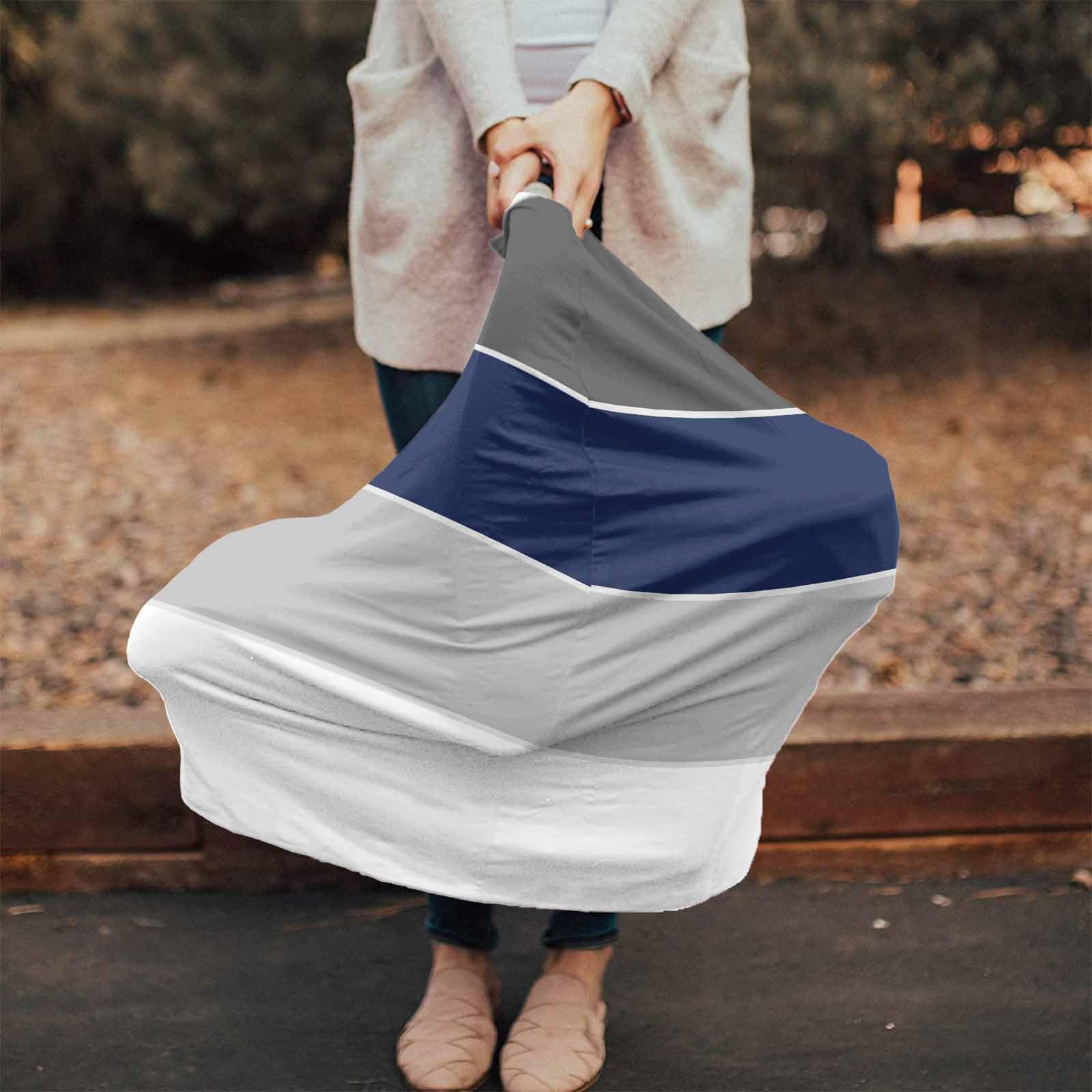 Nursing Cover for Breastfeeding Scarf, Gray Navy Blue White Geometric Minimalism Style Baby Car Covers Super Soft Multi Use for Canopy Shopping Cart Cover Blanket Stroller Cover