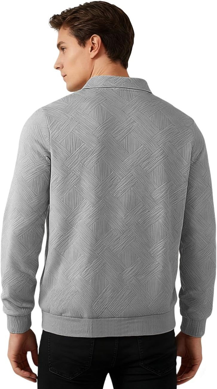 Men's Sweater Quarter Zip Striped Casual Long Sleeve Pullover Fall Winter Spring Color Block Polo Sweatshirts - Image 4