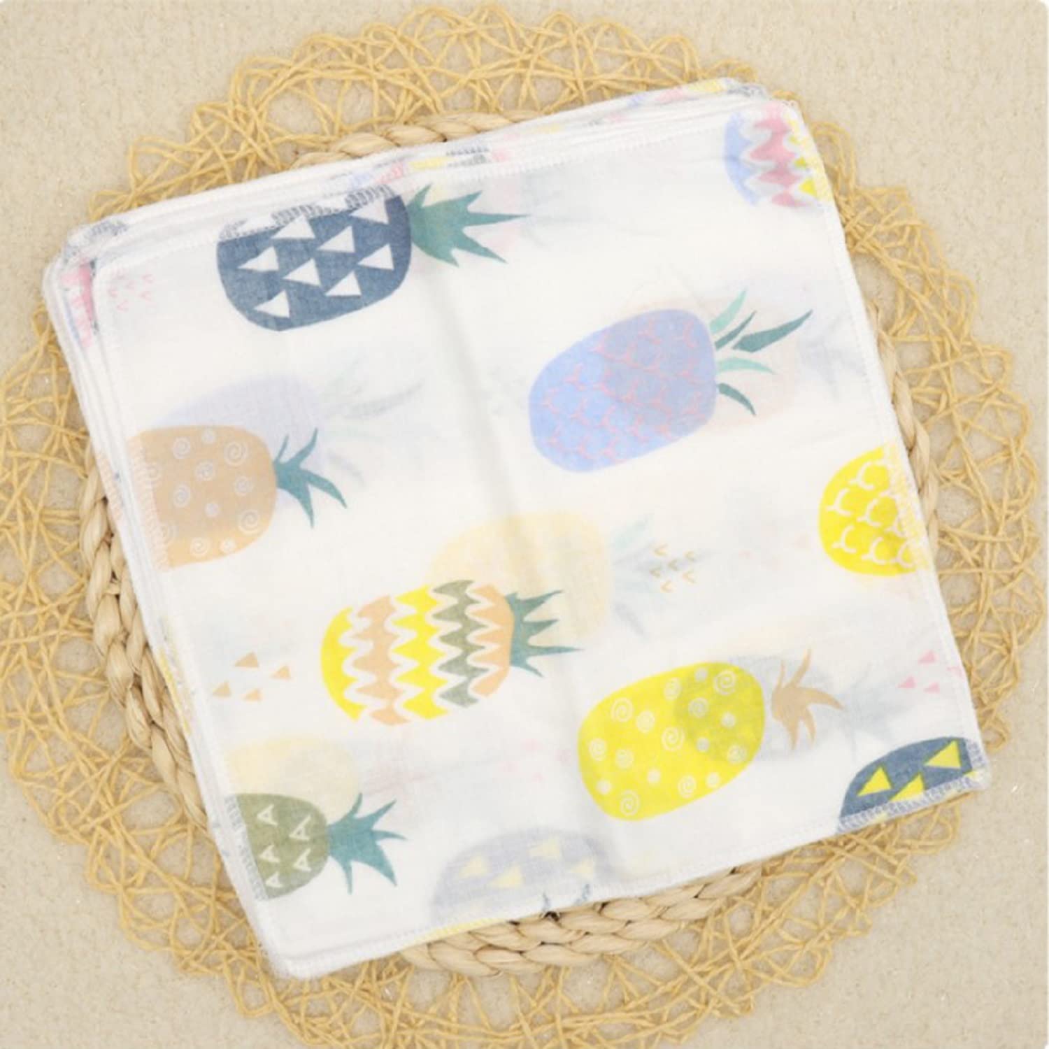 Khillayox Cotton Handkerchief For Women, girls And Kids/Rumal/Hanky for School/Extra Soft And Super Absorbent (25 x 25 CM) -Double-Layered,Printed White (12) 1