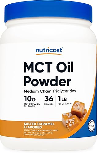 Nutricost Aceite en polvo MCT prémium (1 libra) (carmelo salado) – Lo mejor para dietas cetogénicas, cetosis y cetogénicas – sin OMG y sin gluten,